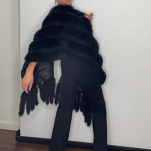 Y2K Vintage Lace Genuine Fox Stole Shawl Wrap Evening Wear Wedding Stole Fur Stole Scarf Fringed Scarf Wrap Vintage