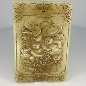 Vintage Unisex Carved Jade Pendant Money Pendant Financial Luck Pendant Prosperity Pendant Gift