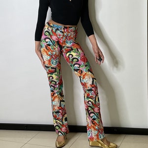 Escada Colorful Floral Dress Pants Trousers Career Creative Clothing Fashion Pants Jeans Escada Designer Clothing 1990s 90s y2k Jeans