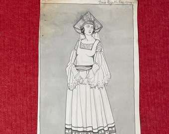 アンティーク サイン入り 1920 年代 ファッション イラスト 唯一無二の