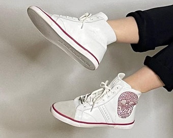 Różowe Diamentowe Buty Sportowe Ze Skóry Zamszowej Sugar Skull Botki Do Kostki Trampki Buty Do Koszykówki Projektant Unisex Skórzane Trampki Różowe i Białe