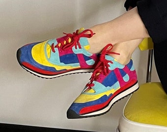 Kolorowe trampki zamszowe Designerskie trampki ze skóry zamszowej Vintage