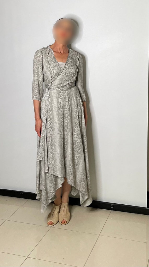 Formal Silver Wrap Handkerchief Hem Dress with Slip Silver Wedding Dress Wrap Dress Formal Dress Vintage Dress