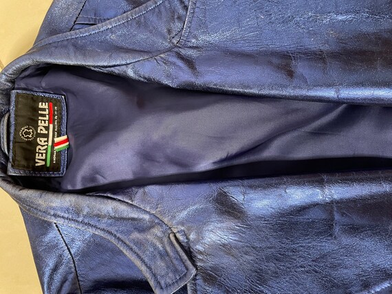 Italian Metallic Blue Leather Jacket Cafe Racer Motoc… - Gem