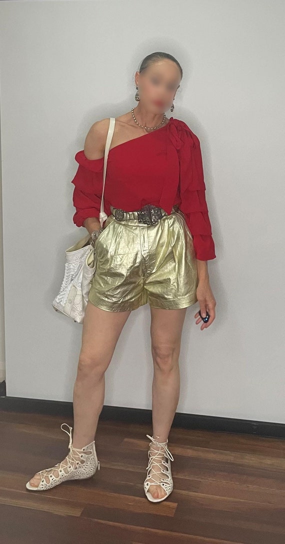 Vintage Gold Leather Shorts Leather Dress Shorts 1980s Leather Fashion Clothing Womens Gold Shorts