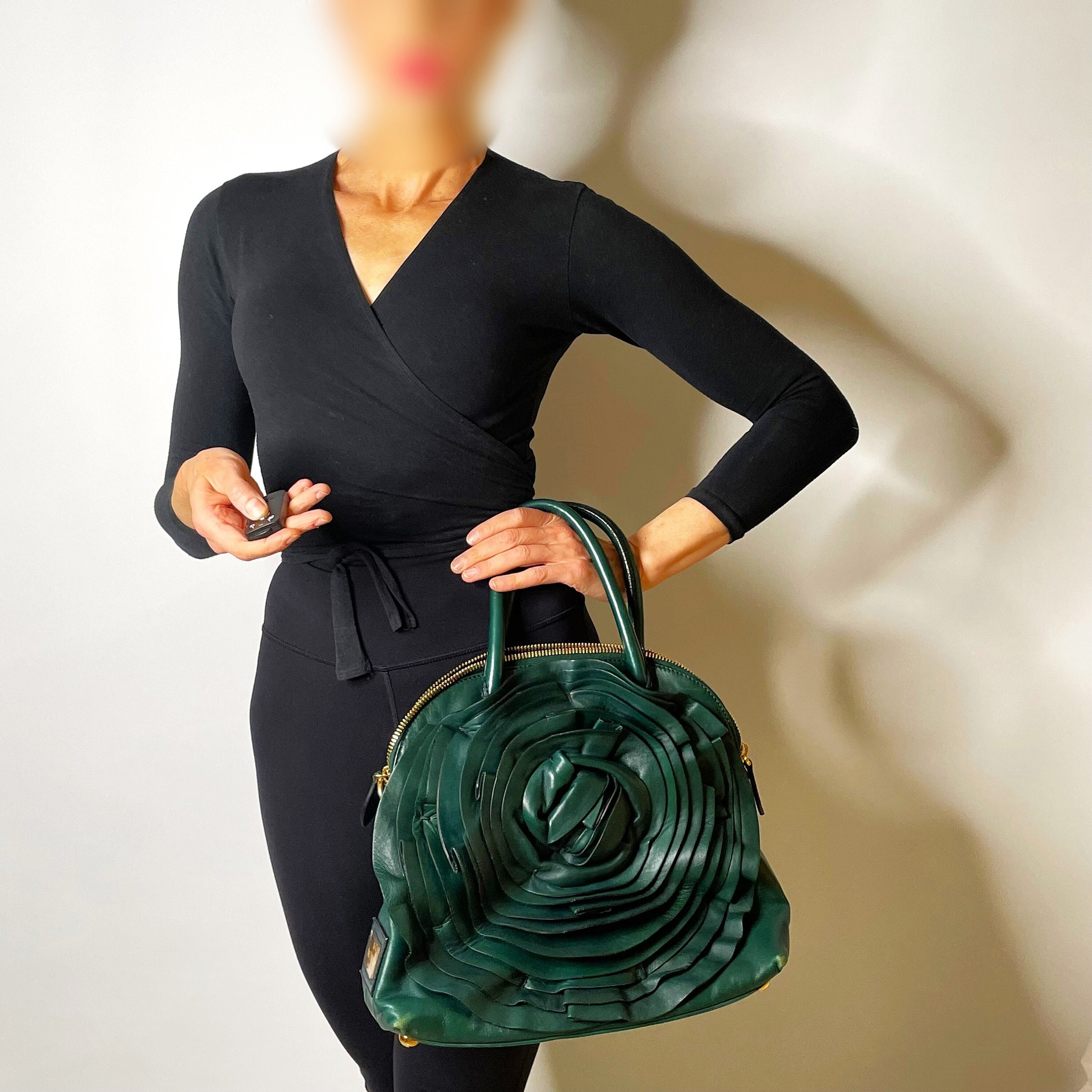 Valentino Orlandi Bag Emerald Green Embroidered Leather Purse Chain Italian  Designer Handbag