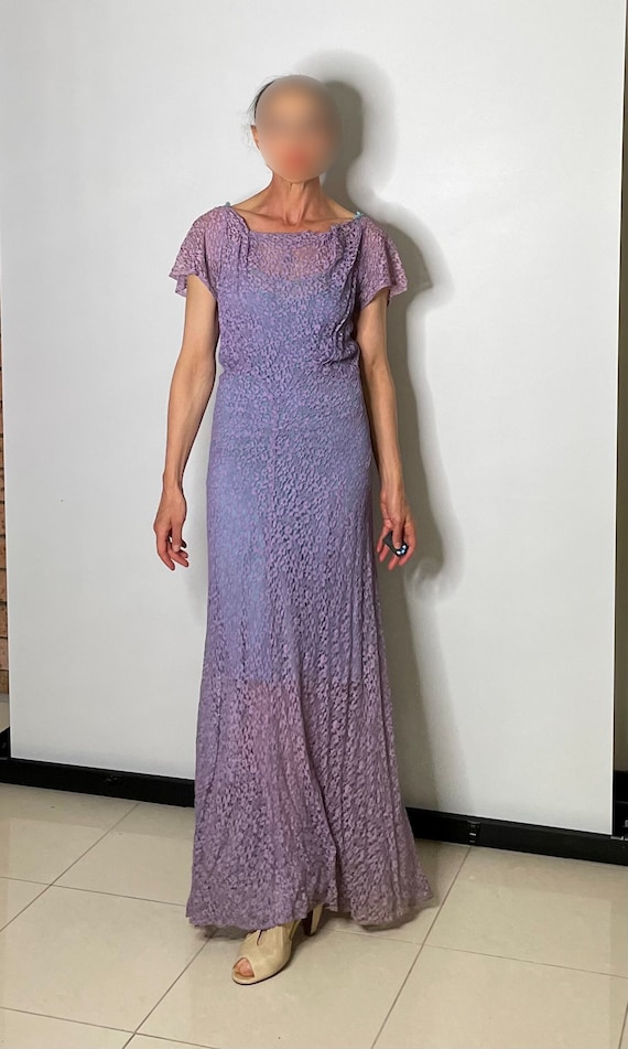 1930s Bias Cut Lace Evening Dress Purple Lilac Ame