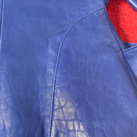 1980s Blue Leather Jacket Shoulder Pad Power Dressing… Gem
