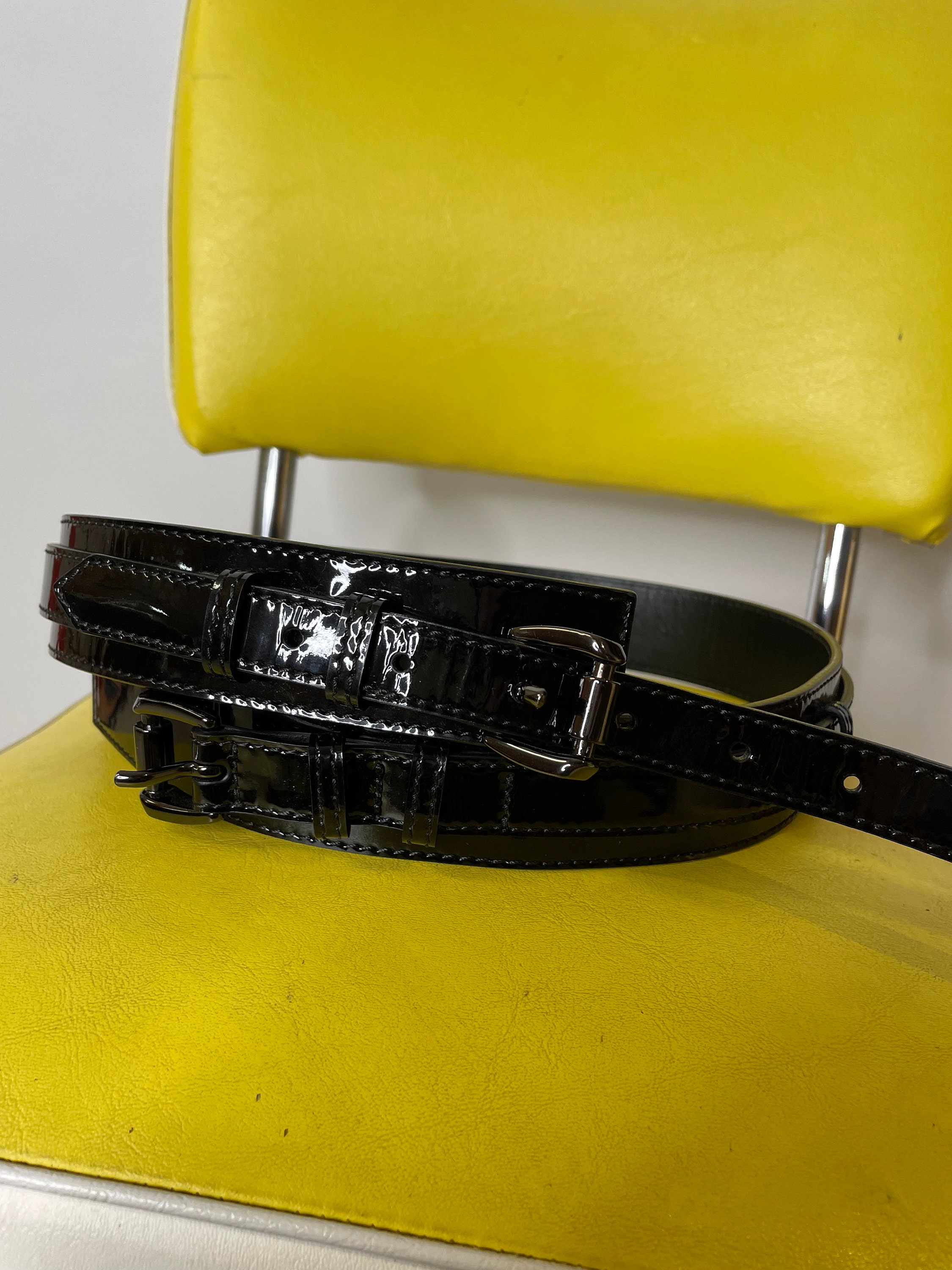 Burberry Black Genuine Patent Leather Belt Double Buckle  display picture 3