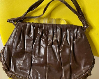 Bolso de mano antiguo de cuero marrón de los años 30, bolso de mano de cuero Art Deco, moda