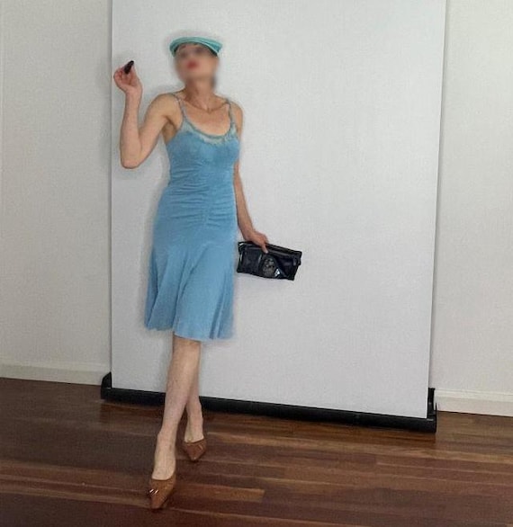 sachin and babi light blue dress Fever Ungaro Sexy Blue Summer Dress Stretch Baby Pastel Blue 1940s Style  Slip Dress Ruched Details Designer Dress 90s Y2K