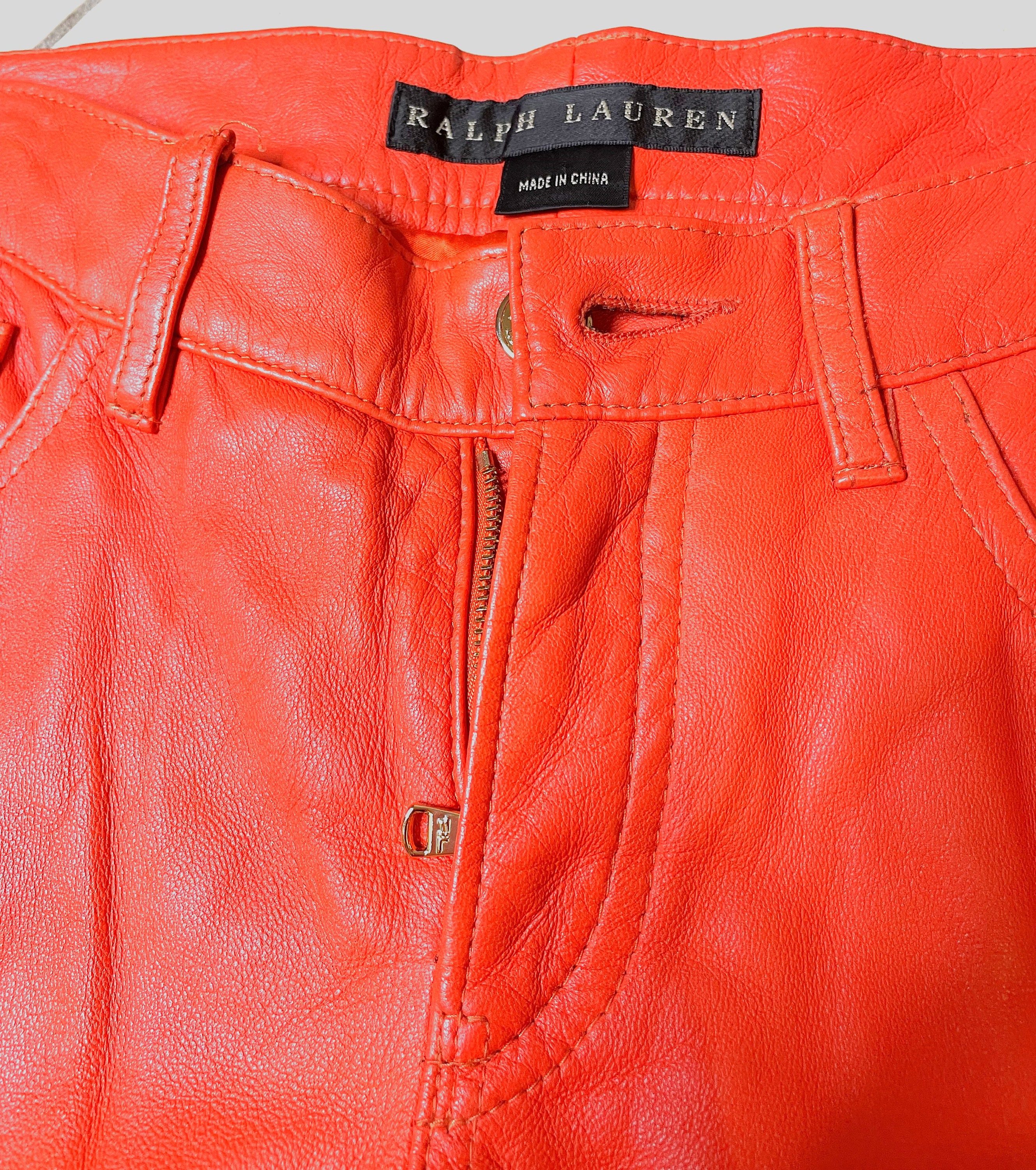 Y2K 38 Ralph Lauren Orange Lamb Leather Skinny Jeans Pants