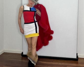 Mondrian Handmade Summer Dress Geometric Mondrian Dress 1960s Shift Mini Dress Summer Dress Casual Dress Color Block Dress