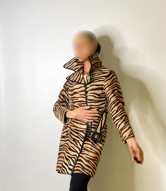 Zebra Print Pony Fur Stroller Coat Jacket Womens … - image 7
