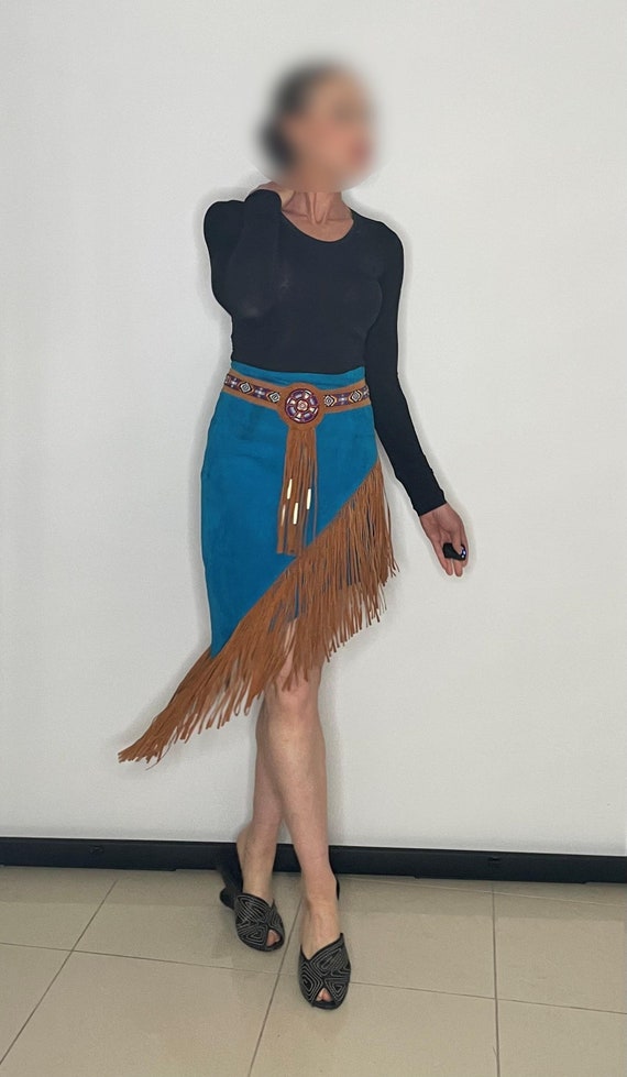Native American Style Western Skirt Suede Leather Fringed Vintage