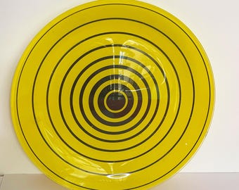 Optical Art Glass Decorative Dish 1960s Modernist Circle Design Glass Plate Retro Dish
