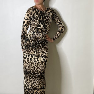 Cavalli Designer Leopard Print Maxi Dress Enamel Snake Ruched Designer Dress Luxury Italian Designer Dress Y2K Vintage Dress Fashion