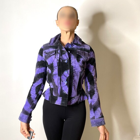 Tie Dye Seude Leather Jeans Jacket Short Coat Boho Bohemian Blue Black Seude Jacket Button Moto Motocycle Coat Y2K Etsy UK