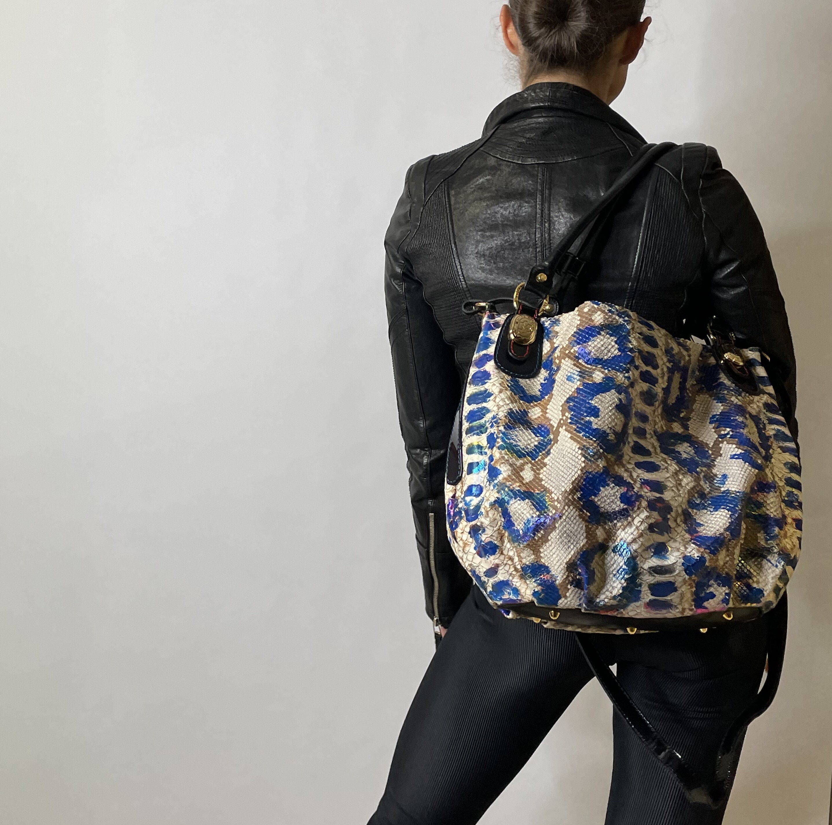 Marino Orlandi Blue and Black Snakeskin Backpack Designer Italian Marino Orlandi Snakeskin Leather Large  main image 3