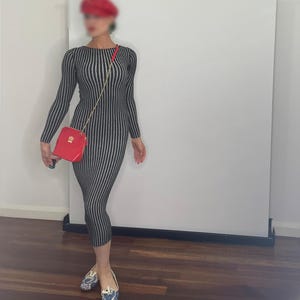 Knit Midi Dress with Stripes for Winter Bodycon Knit Dress Sweater Dress