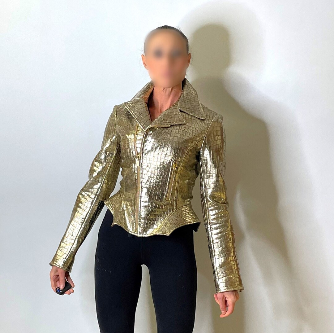Lenni Black & Gold Leather Biker Jacket