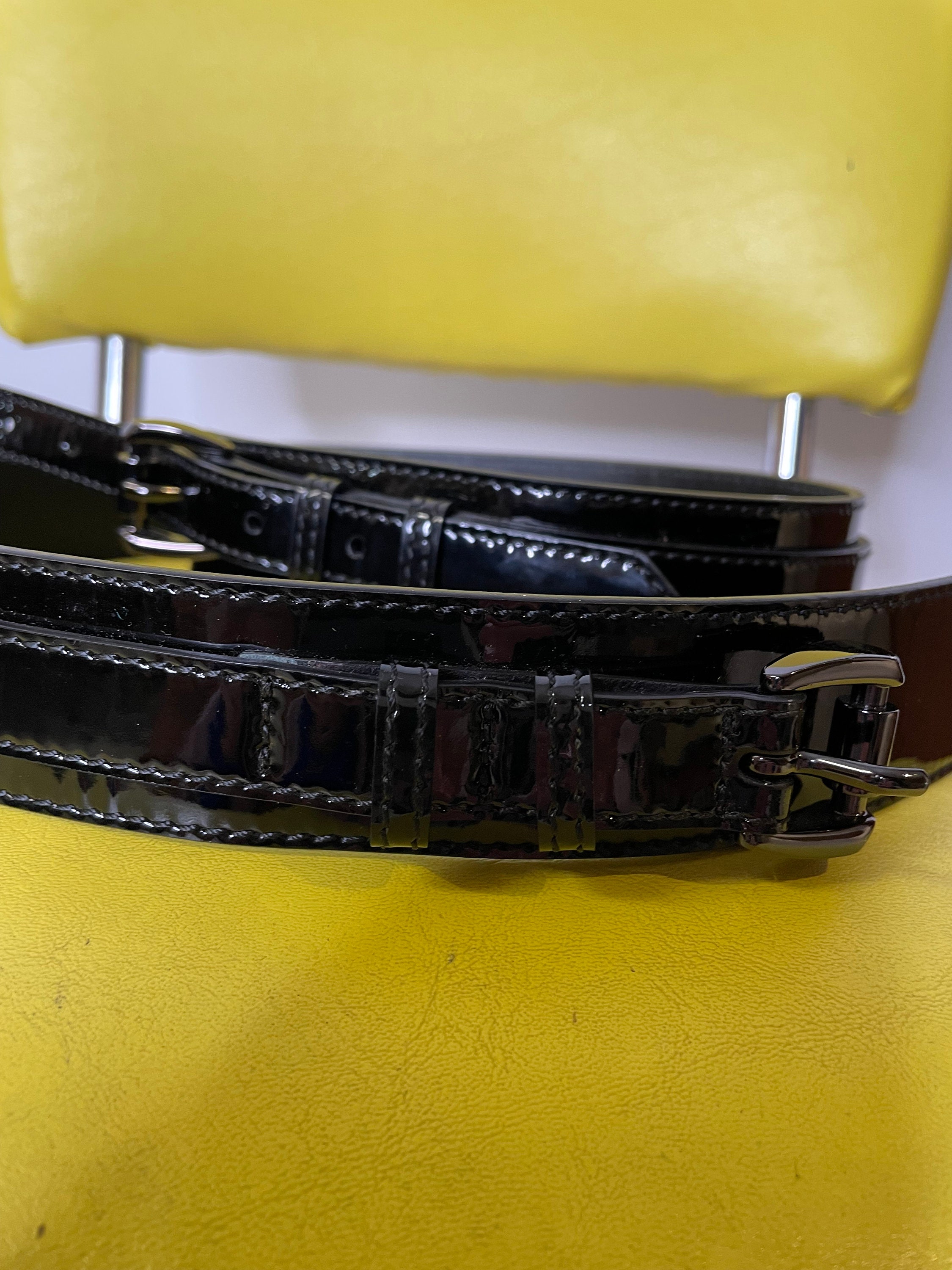 Authentic Burberry black patent leather gold studded authentic size 40  1” belt Buy Gold Studded Belt With Golden Buckle - Black Leather  main image 3