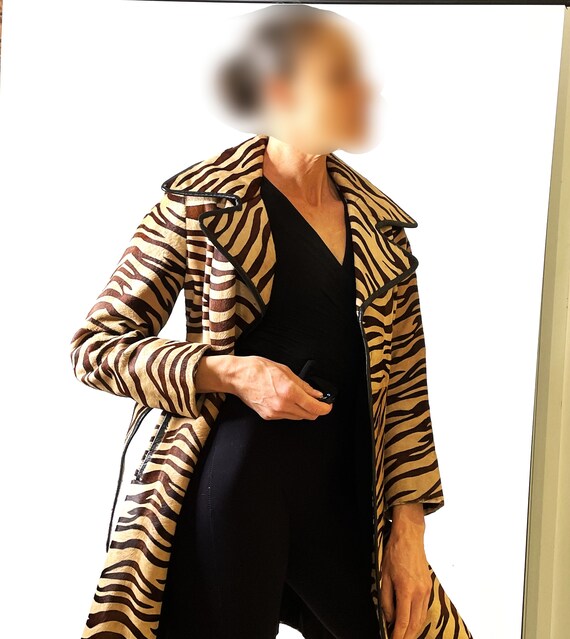 Zebra Print Pony Fur Stroller Coat Jacket Womens … - image 4