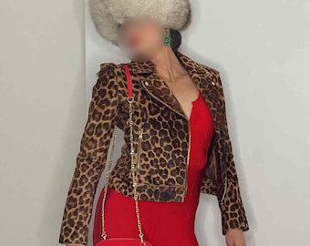 Leopard Animal Print Ponyskin Fur Bike Moto Jacket