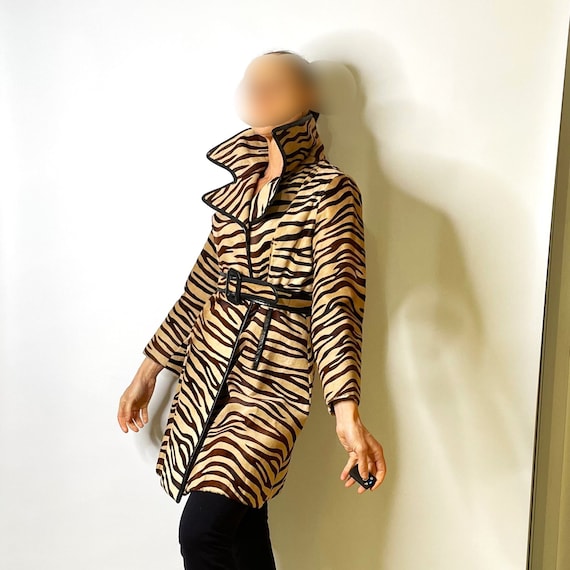 Zebra Print Pony Fur Stroller Coat Jacket Womens … - image 1