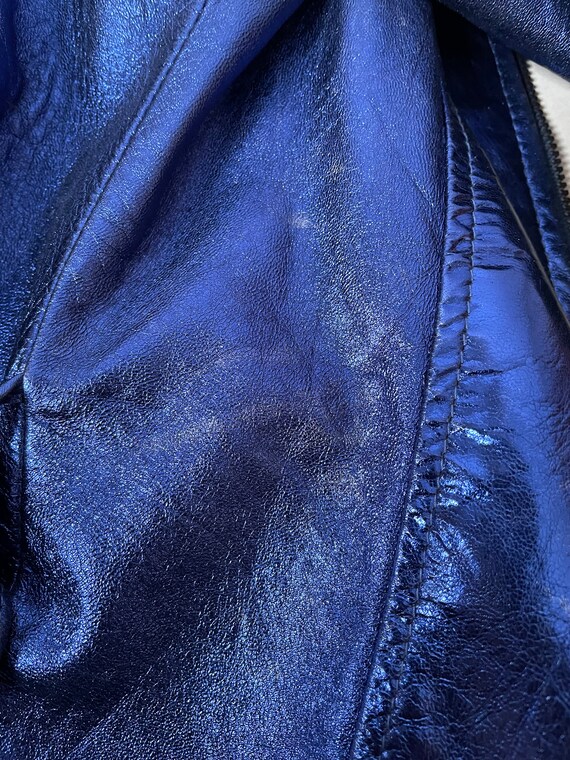Italian Metallic Blue Leather Jacket Cafe Racer Motoc… - Gem