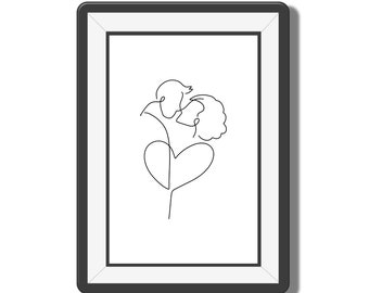 Love Couple Line Drawing, Minimalistic, Line Art, Couple Art Print, Anniversary Gift, Kiss Art Print, Wall Decor, Printable Art, Set of 3