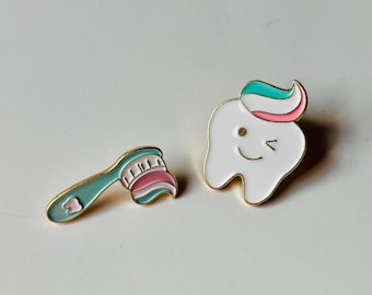 Tooth & Toothbrush Enamel Pin – Dental Hygienist Gift