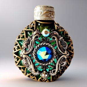Frasco de perfume de vidro vintage artesanal strass verde mini frasco de perfume checo, arte deco, presente para mulheres, garrafa em miniatura, miniaturas