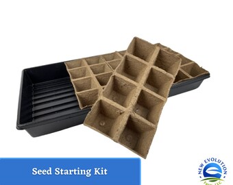 Seed Starting Pack, 32 Jiffy Peat Pots, 1020 Tray, Vegetable, Tomato, Peppers, Annuals, Flowers, Biodegradable