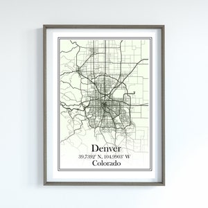Denver Karte, Denver Karte Print, Denver Print, Denver Poster, Denver Karte Kunst, Karte von Denver Wandkunst