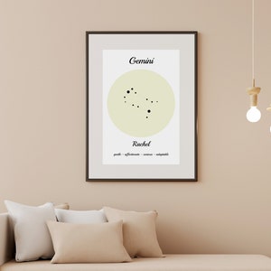 Zwilling Sternzeichen Stern Karte, Zwillinge Print, Digitaldruck, Sternbild Print, neues Baby Geschenk, personalisierte Sternzeichen Print