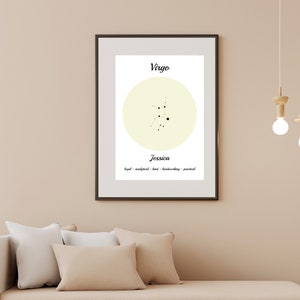 Jungfrau Sternzeichen Sternkarte, individueller Druck Jungfrau, Digitaldruck, benutzerdefinierte Konstellation Print, neues Baby Geschenk, personalisierte Sternzeichen Print