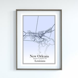 New Orleans Karte, New Orleans Karte Drucken, New Orleans Druck, New Orleans Poster, New Orleans Karte Kunst, Karte von New Orleans Wandkunst