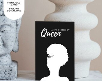 Printable Birthday Card — Black Woman Silhouette — Digital Download