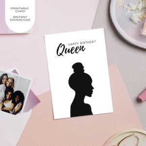 Printable Birthday Card — Black Woman Silhouette — Digital Download