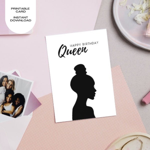 Printable Birthday Card — Black Woman Silhouette — Digital Download