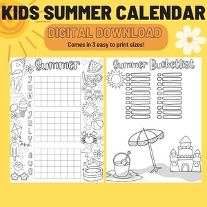 Kids Coloring Summer Calendar// Printable Poster Size PDF image 1