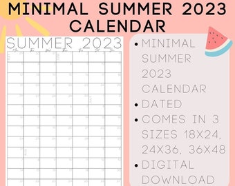 2023 Minimal Summer Calendar Printable Poster Size PDF