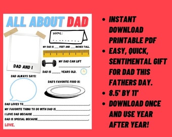 Father's Day Printable Questionnaire// Instant Download PDF