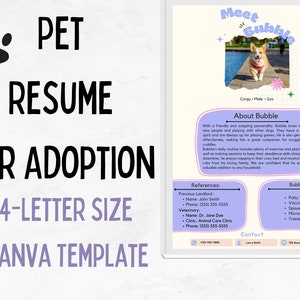 Lebenslauf für Adoption, Haustier Bio, Haustier Lebenslauf für Mietanwendung, Hunde-Lebenslauf, Katzen-Lebenslauf, Canva-Vorlage
