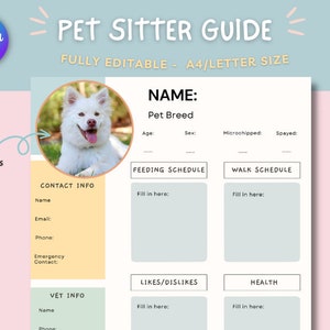 Pet sitter template, Pet sitter template, Pet Sitter Notes, Pet Sitter Form, Pet Sitter Planner, Pet Care Planner, dog info sheet