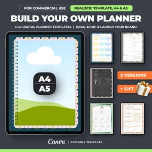 Editable Canva Digital Planner Template for Resale. Drag & Drop Hyperlinked Planner Frame. PLR Digital Journal Mockup A4 A5 for Etsy Sellers
