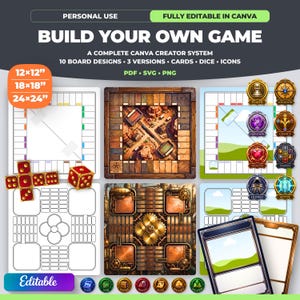 Custom Board Game Template. Printable Editable DIY Board Game Canva. Personalized Game Board Cards. Blank Board Game for Family Adults Kids