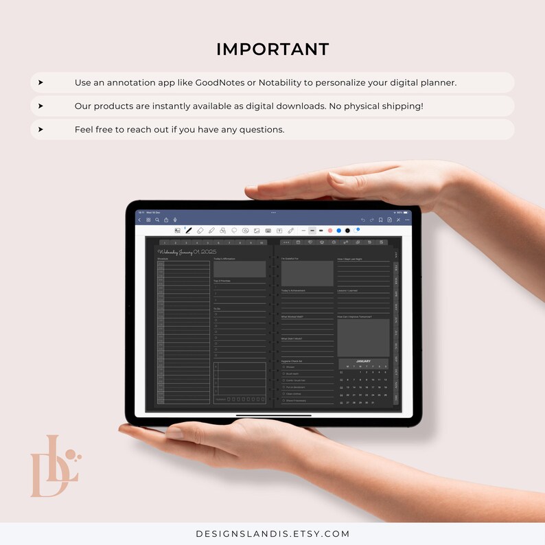 2025 Minimalist Digital Planner in Dark Mode for Goodnotes & Notability ...