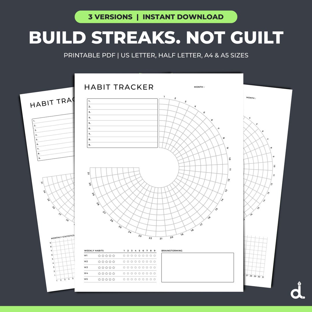 Monthly Circle Habit Tracker Printable. Wheel of Habit. Round Tracker ...